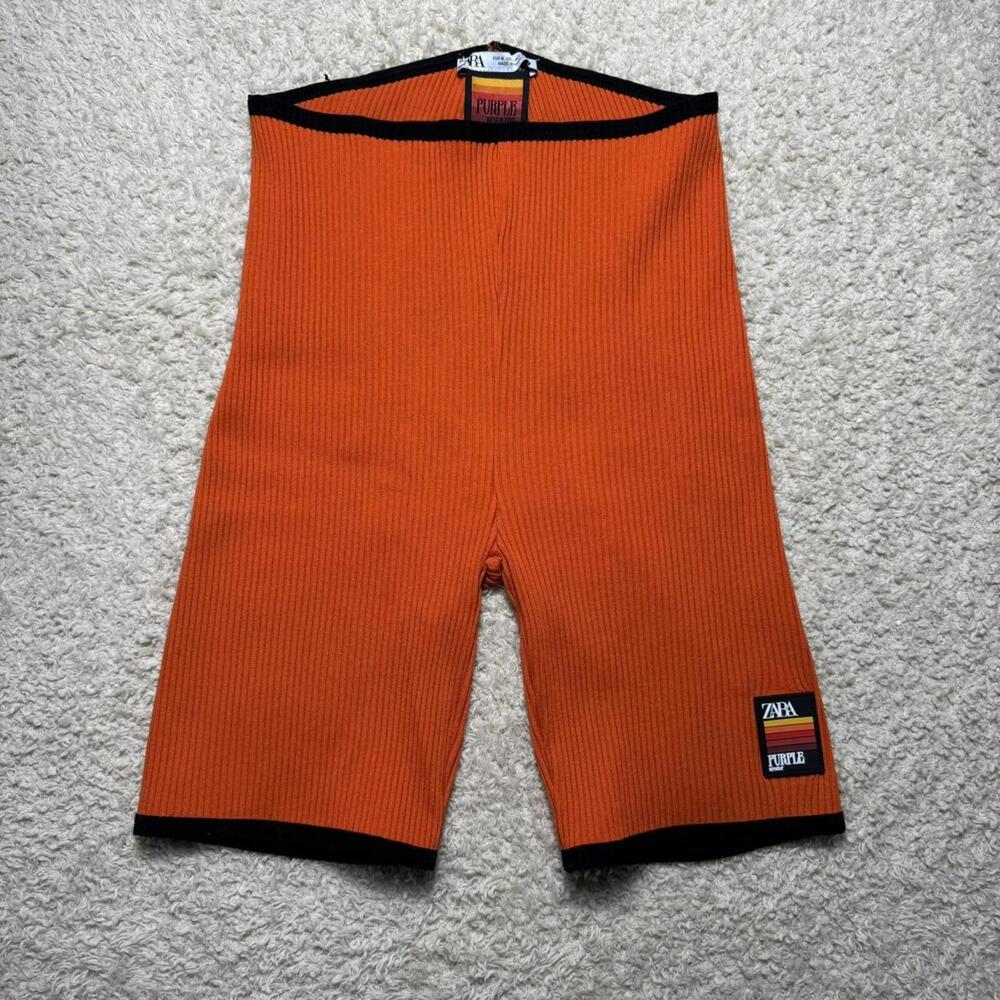 Zara X Purple Magazine Retro Bright Orange Ribbed Athletic Biker Shorts‎ SMALL